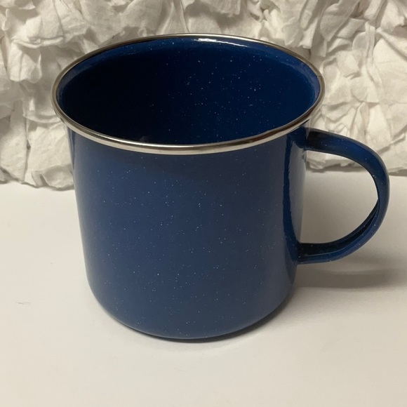 FARMHOUSE Oversized Mug Country Style Metal Enamel Speckled Blue - Picture 1 of 5